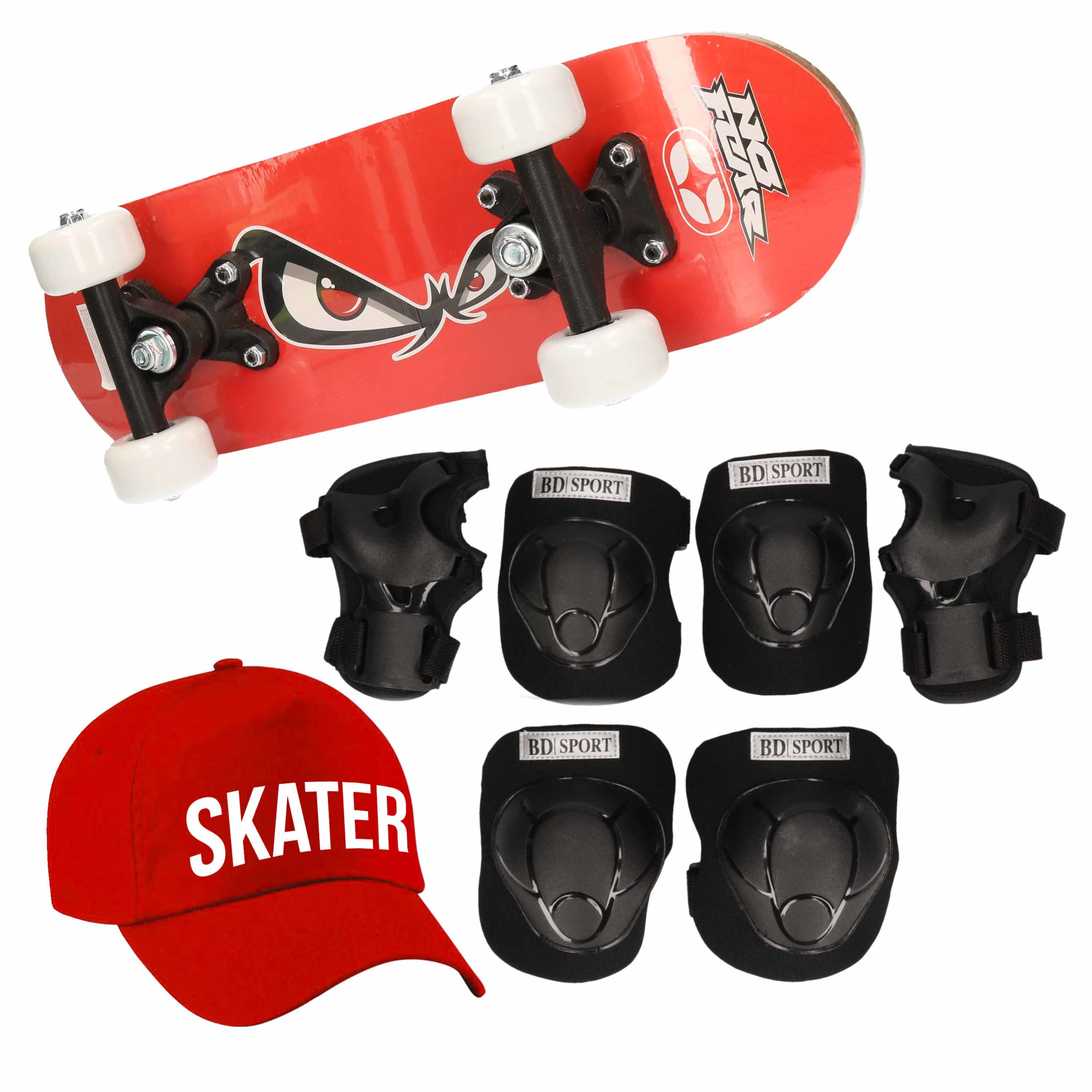 Skateboard set voor kinderen L 9-10 jaar/valbescherming/skater pet/skateboard met print 43 cm rood - Top Merken Winkel